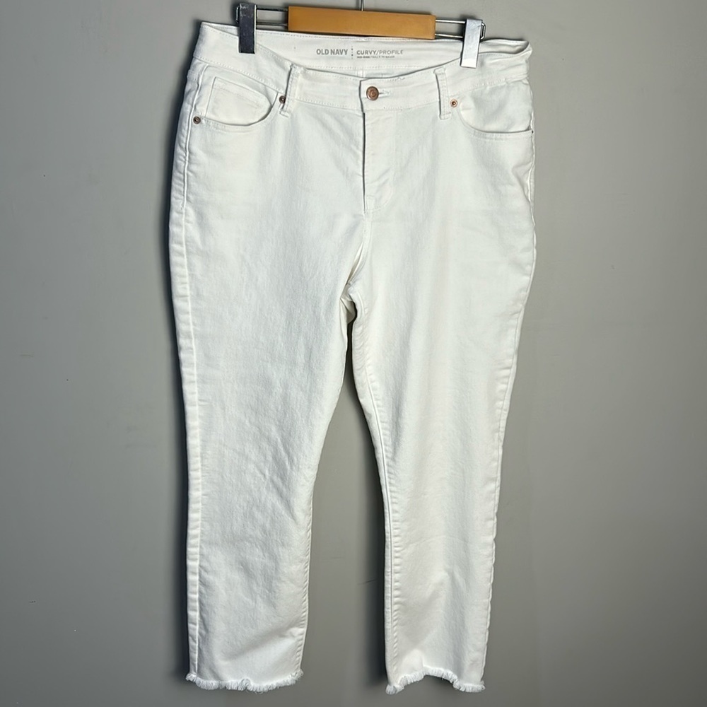 Old Navy Curvy Mid-Rise Raw Hem White Jeans Denim Stretch Women's 10 Regular